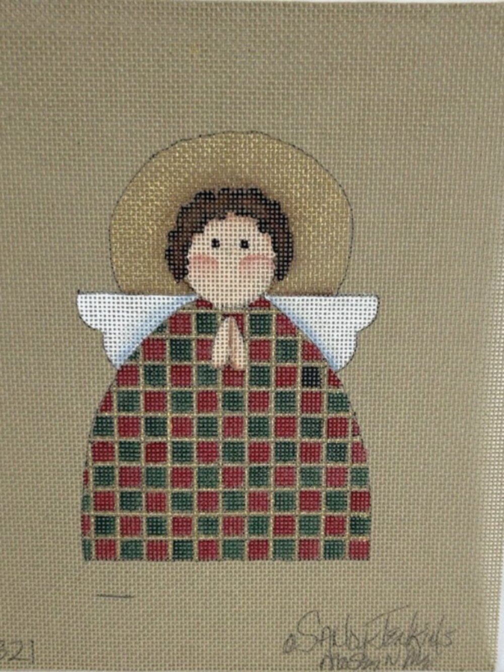 Sandy Jenkins Angel Handpainted Needlepoint Canvas HP 18 Ct Checked Praying